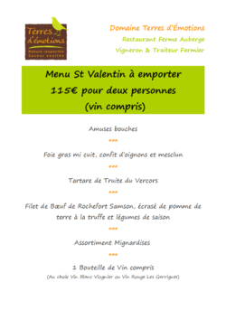 Menu St Valentin à emporter